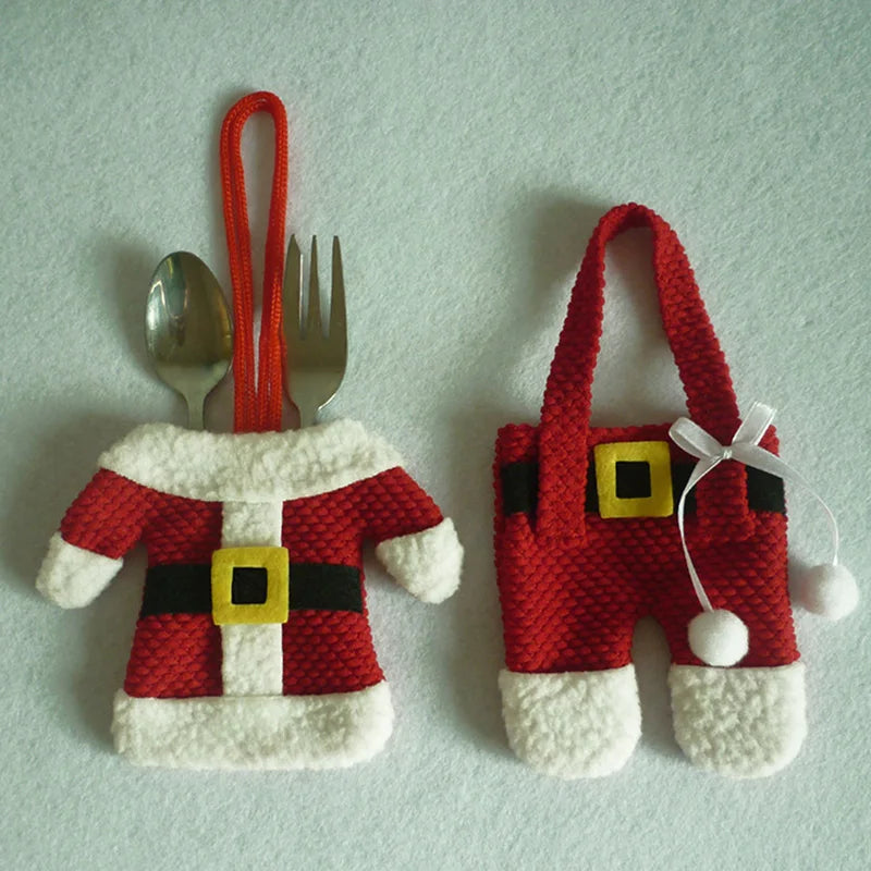 6x Santa Suit Christmas Cutlery holder tableware Silverware bag Decorations