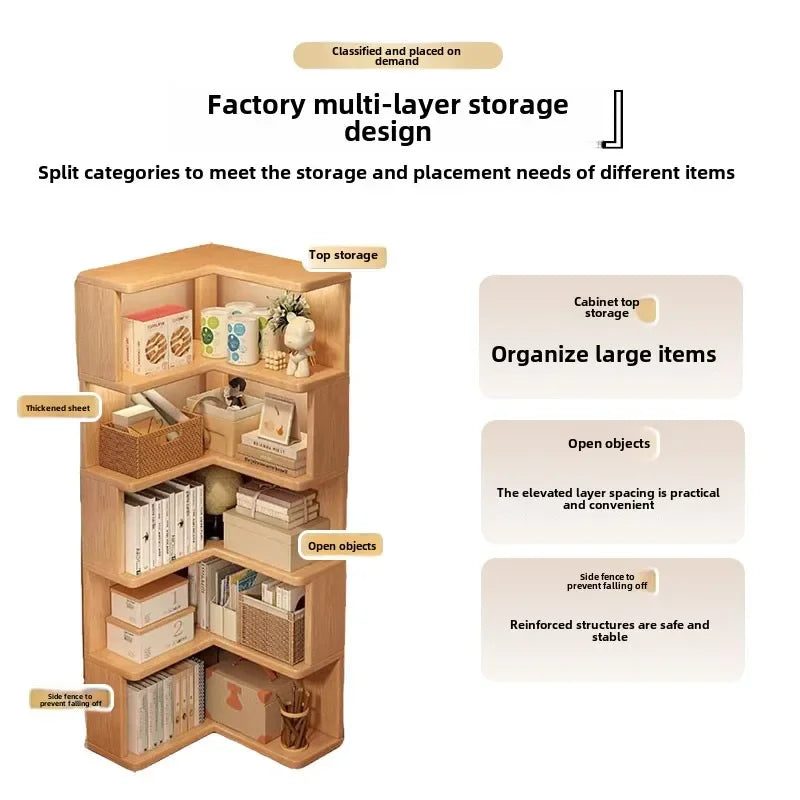 Solid Wood Corner Bookshelf Integrated Shelf Against The Wall Floor Narrow Cabinet Household Corner Storage Shelf Bookcase