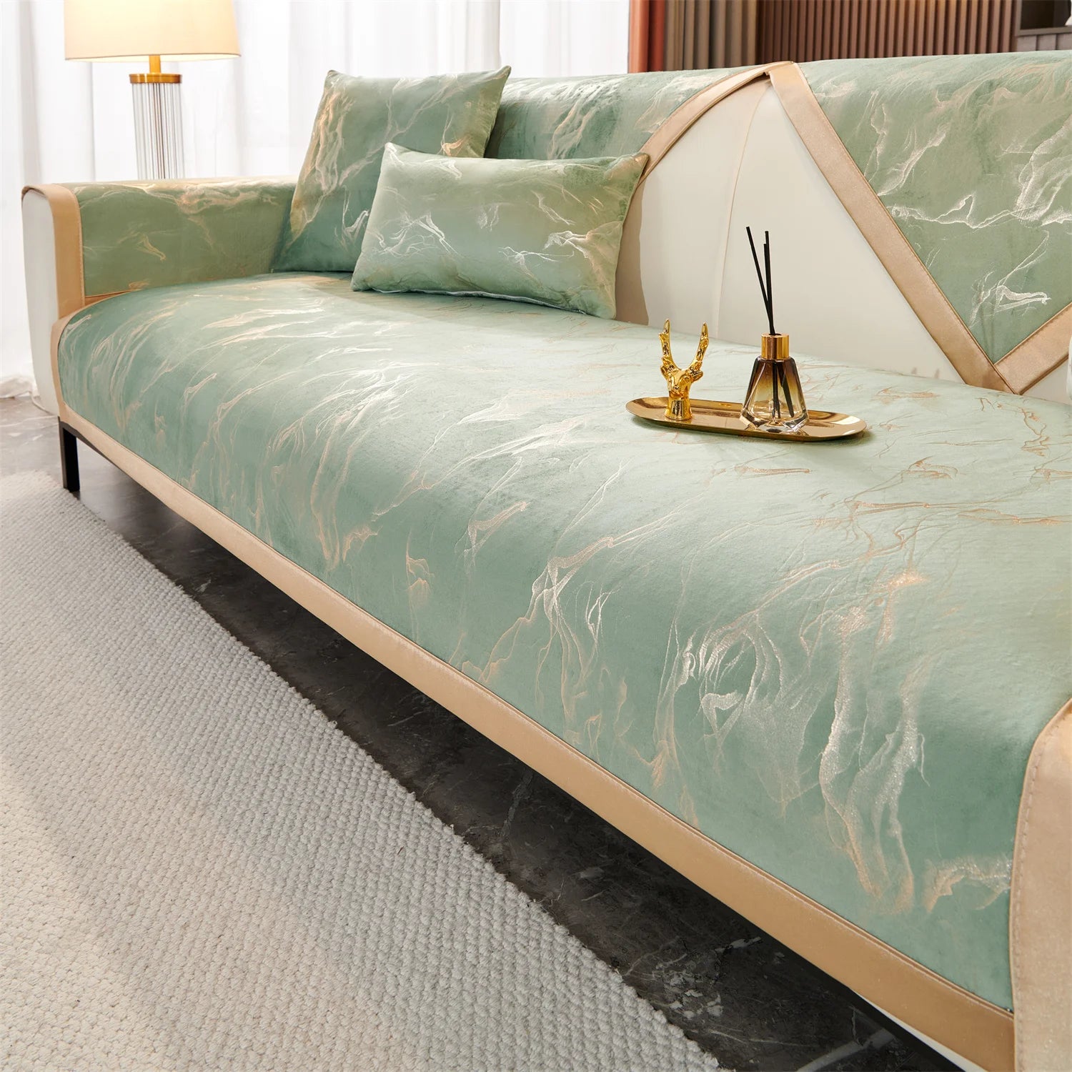 Marble Lines print velvet Sofa Cover for L Shape Sofa Covers Couch covers Slipcover Anti-Slip  Living Room 4 Seasons