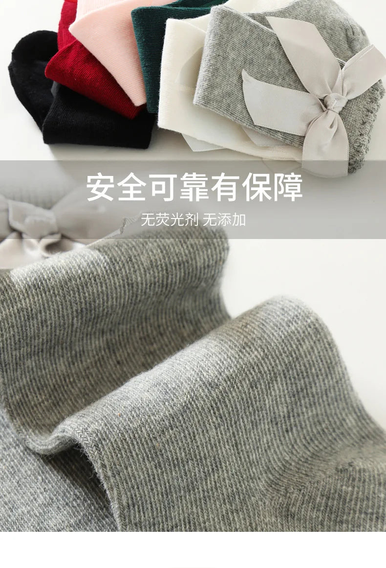 Baby Girls Bow Knee High Socks Cute Kids Girl Student Princess Sock Children Solid Color Cotton Socks Infant Newborn Clothing