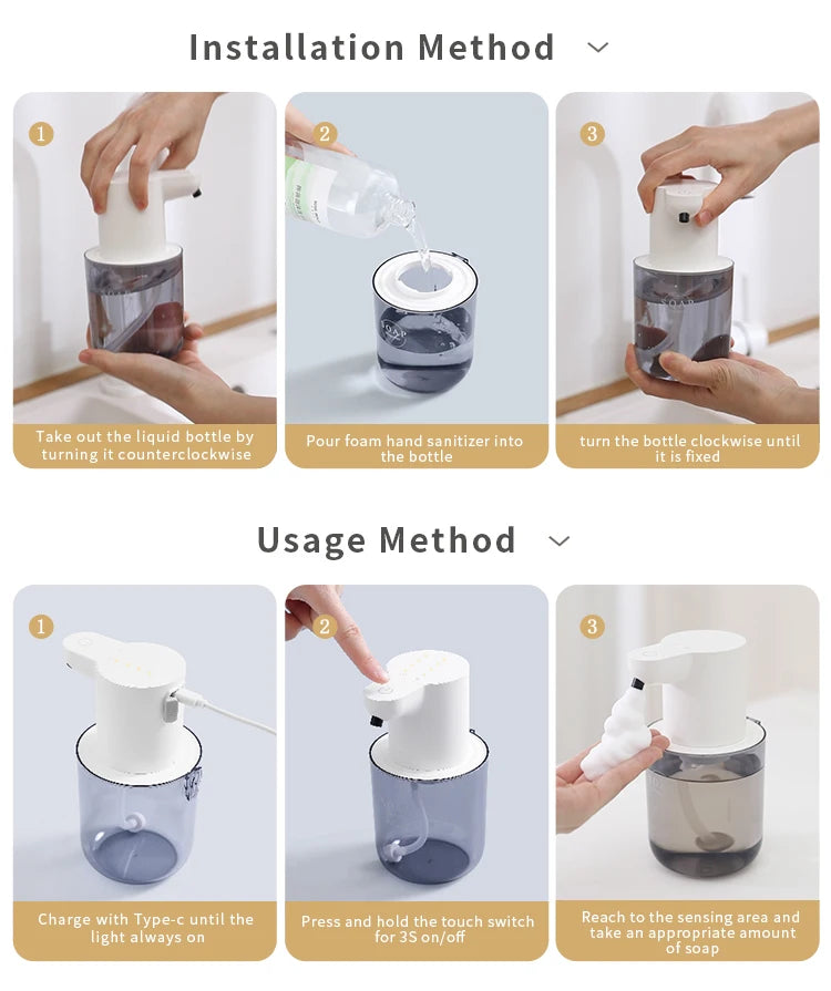 New Wall Mounted Automatic Soap Dispenser Foam Smart Hand Washing Machine 400ml Liquid Rechargeable Bathroom Induction Sensor