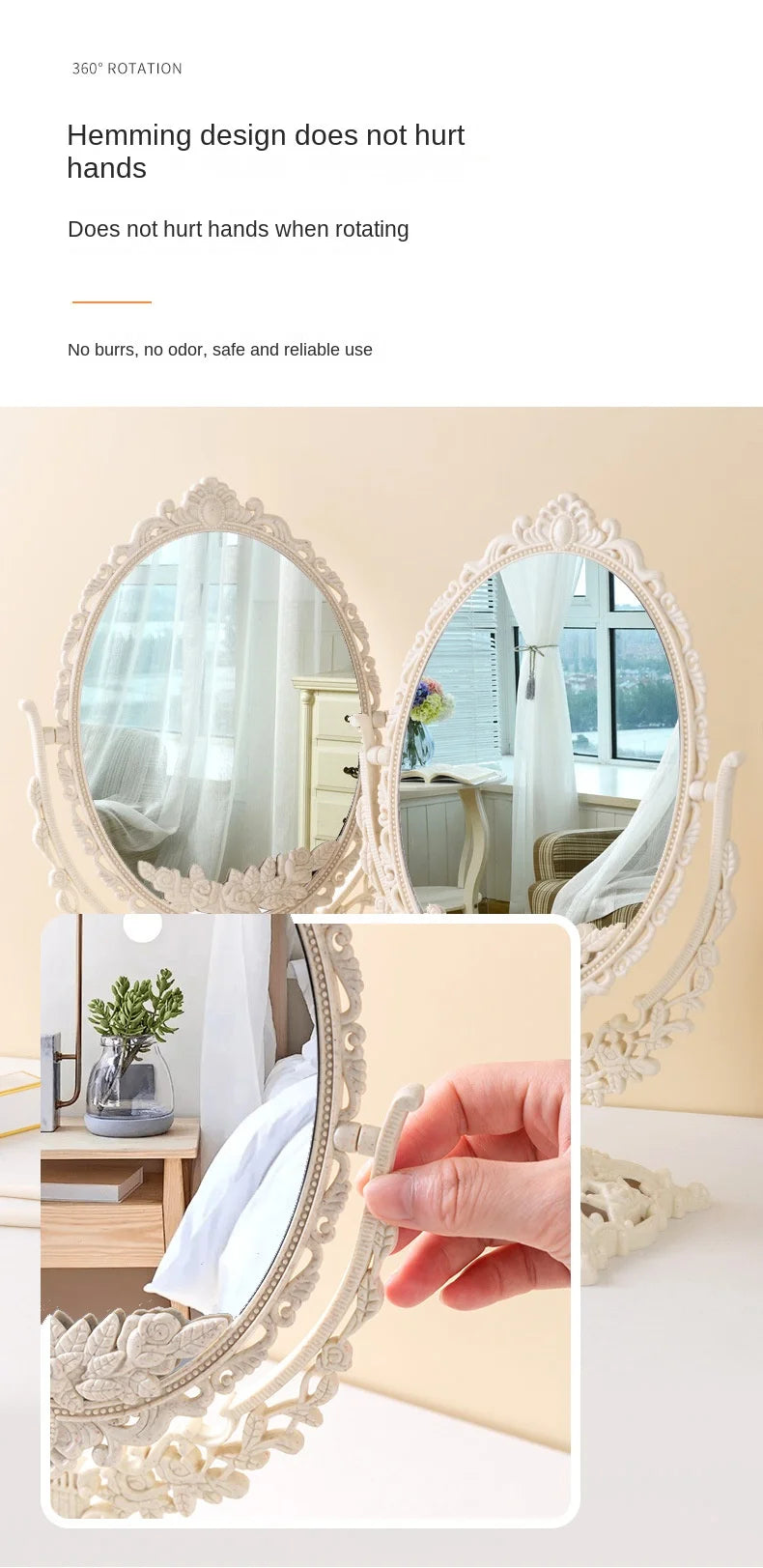 Retro palace style tabletop, rotatable tabletop, household standing makeup mirror, dormitory, student makeup mirror, girl