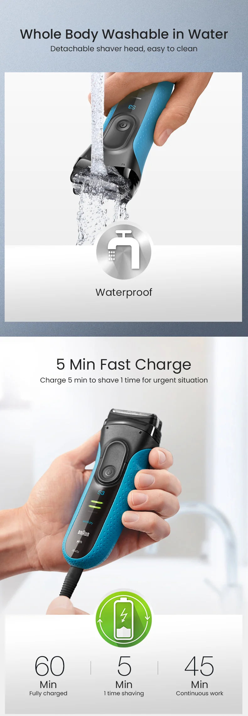 Braun Electric Shaver 3 Series ProSkin 3040S 3010S Reciprocating Shaver For Men Shaving Machine With Trimmer 100-240v