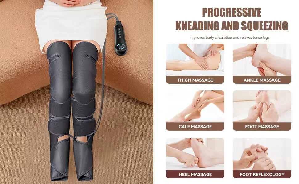 Air Compression Leg Massager Foot Calf Machine Blood Circulation Relaxation Instrument Long Airbag Vibration Heating Knee Tool