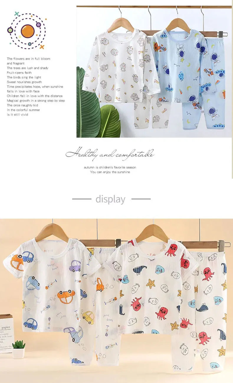 Children Sets Cotton Kids Clothes Long/Short Sleeve Home  Sleepwear Children's Clothing Boy Girl Autumn winter Tops Pants Suits