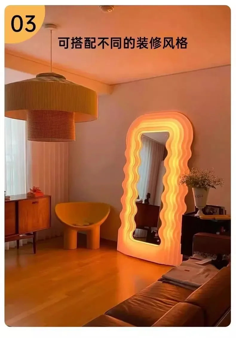 Luxury Furniture Nordic  clothing store  body lamp fitting mirror wave floormirror bedroom home cloakroom mirror bathroom decor