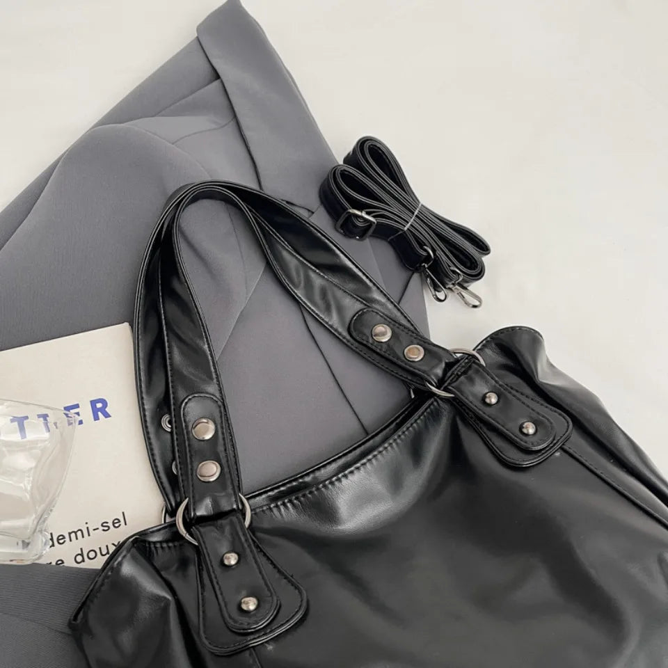 Retro Brand Roomy Shoulder Bag Female Luxury Solid Color Classic Crossbody Bag Large Capacity Style Soft PU Leather Tote Bag