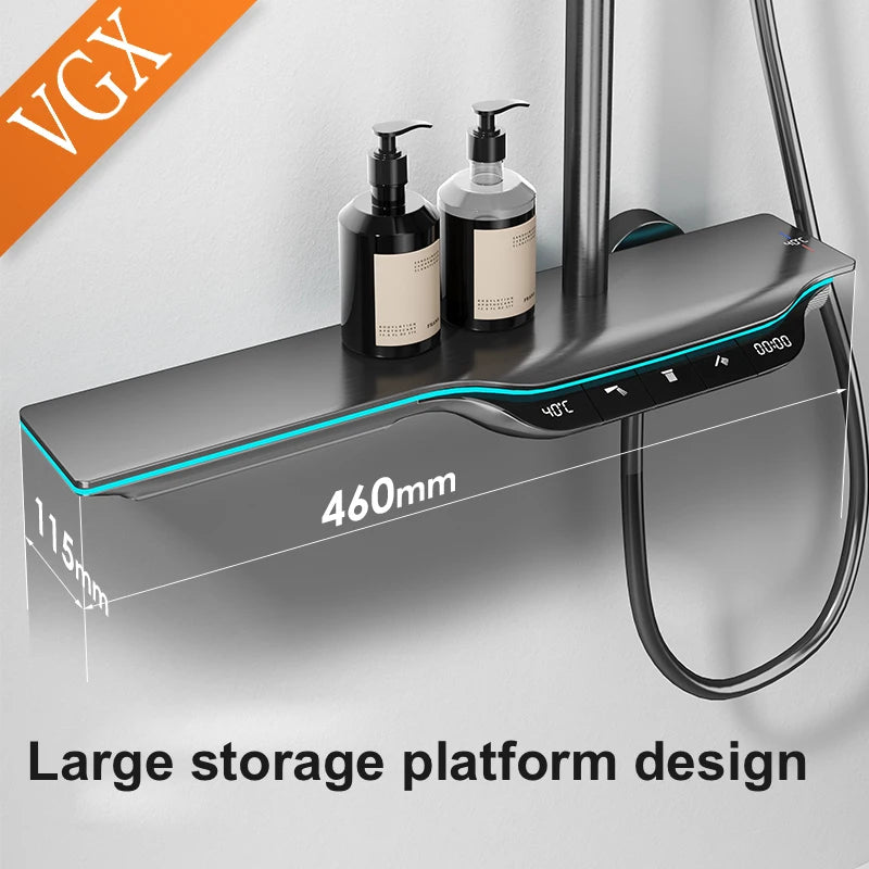 VGX Thermostatic Shower System Intelligent Digital Bathroom Shower Faucet Set Temperature Display Rainlfall Bathroom Shower Set