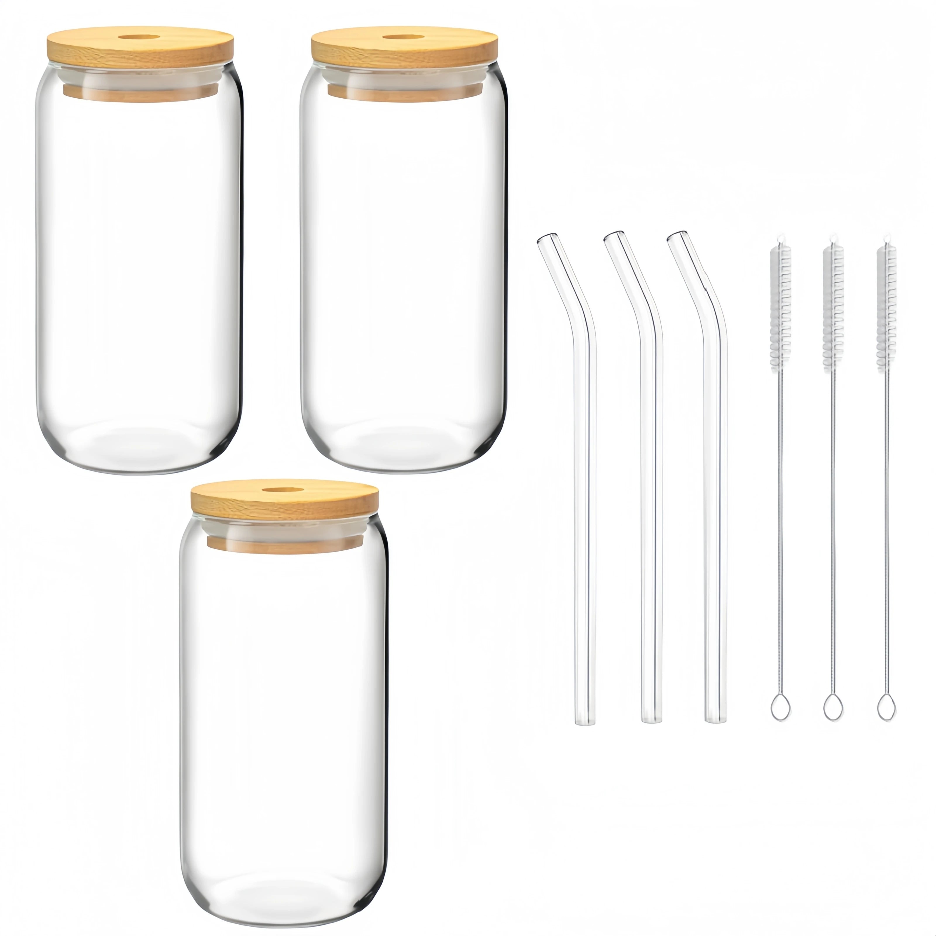 550ML Glass Cup With Wooden Lid And Straw Juice Drink Beer Mug Coffee Milk Transparent Water Cup Suitable For Parties Drinkware