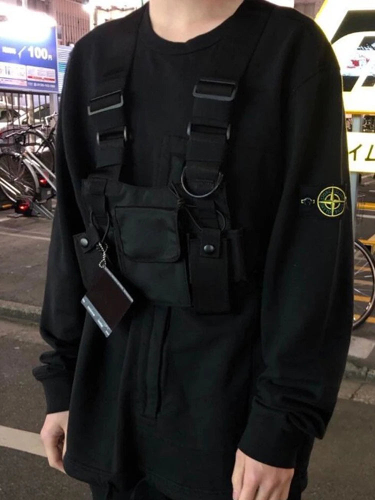 Functional Tactical Chest Bag For Woman Fashion Bullet Hip Hop Vest Streetwear Bags Casual Waist Pack Unisex Black Chest Rig Bag