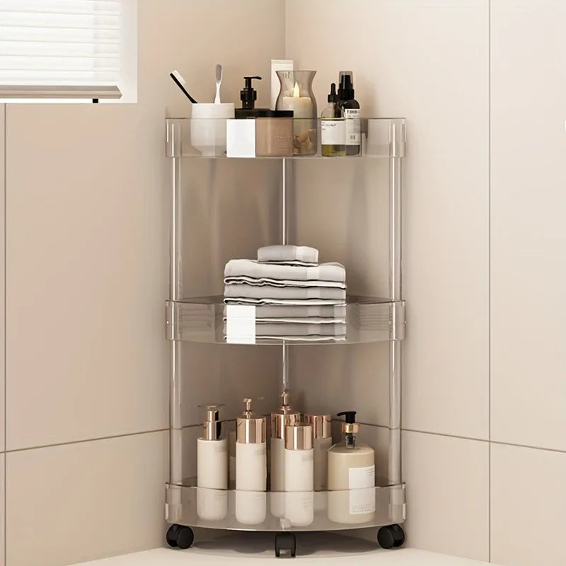 Fashion Rack Multi-Layer Transparent Bathroom Shelf Washbasin Storage Trolley Easy-Move Corner Space-Saving Toilet Rack