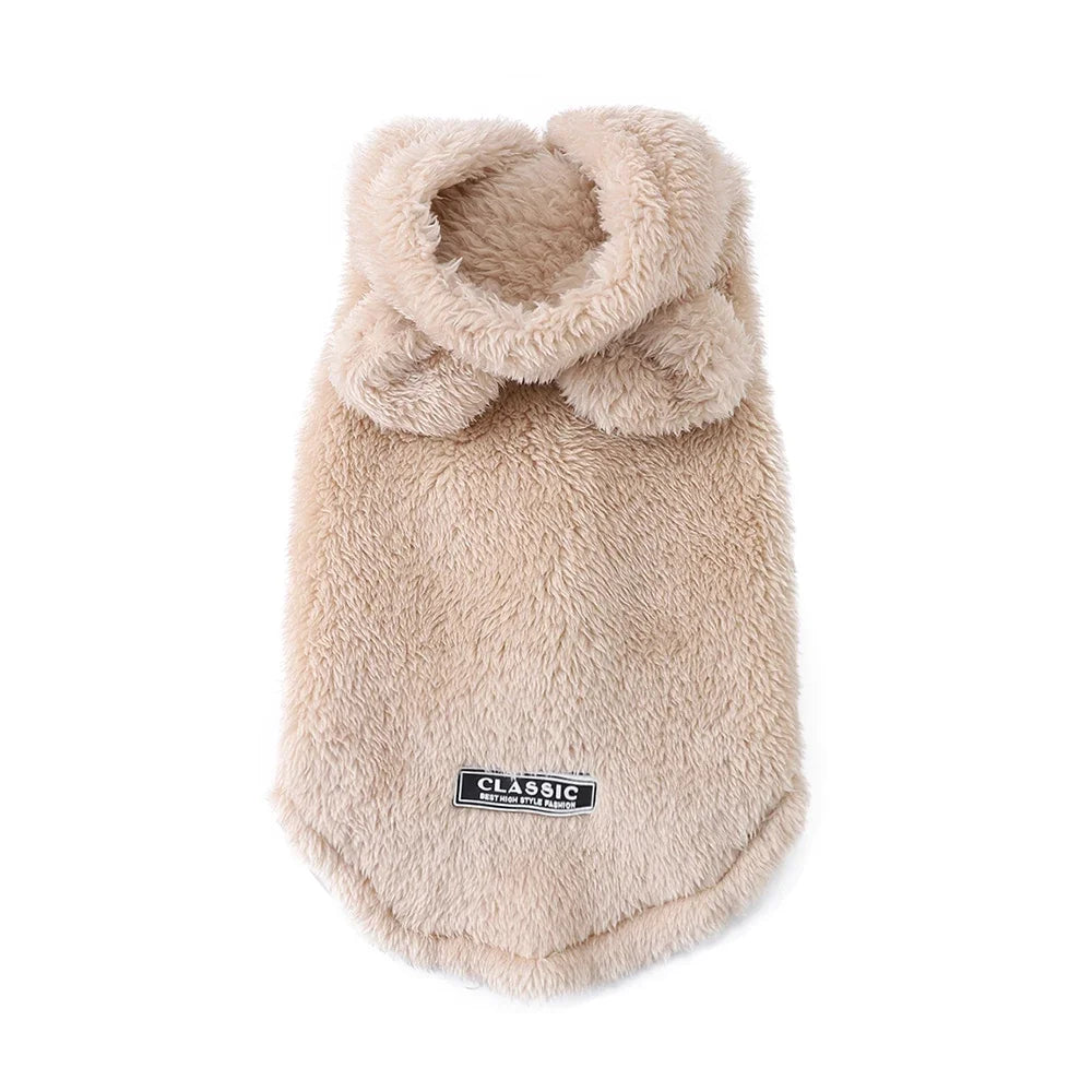 Cozy Pet Clothes Winter Soft Fleece Puppy Sweater For Small Medium Dogs Cats Cute Ear Hooded Jacket Coat Yorkshire Pug Apparel
