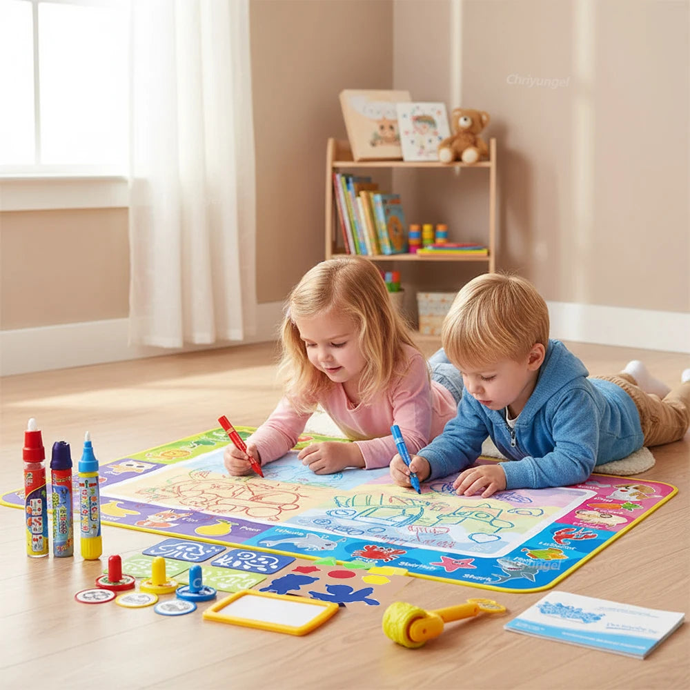 No Mess Kids Water Drawing Mat  Doodle Coloring Board with Magic Pens & Stamps Educational Montessori Toy Gift for Boys Girls