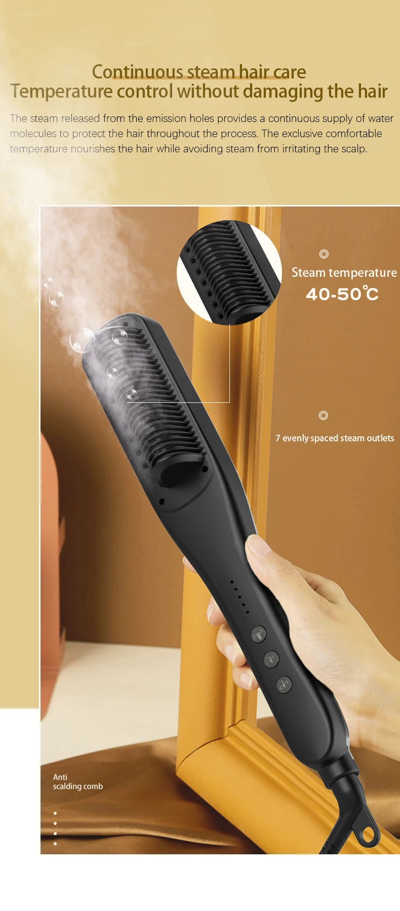 Hot Sale PTC Heating Smart Steam Hair Straightener Brush Smoothing Flat Iron Curly Hair Straightening Comb Electric Hair Brushes