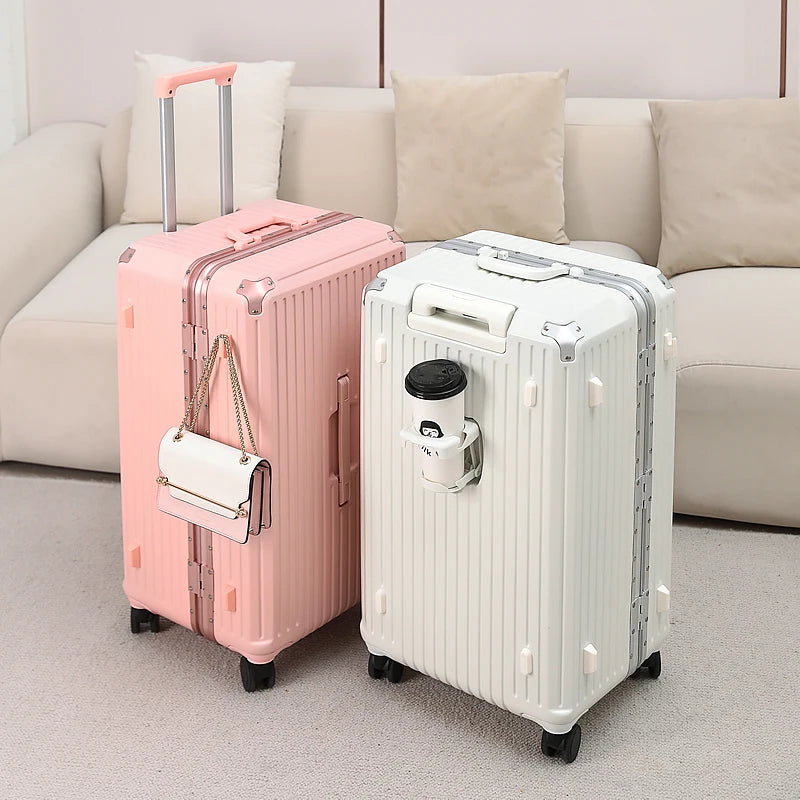 Large Capacity Travel Luggage Aluminum frame Suitcase Trolley Case 24/28/30 inch Travel Suitcase with Cup Holder Boarding Case