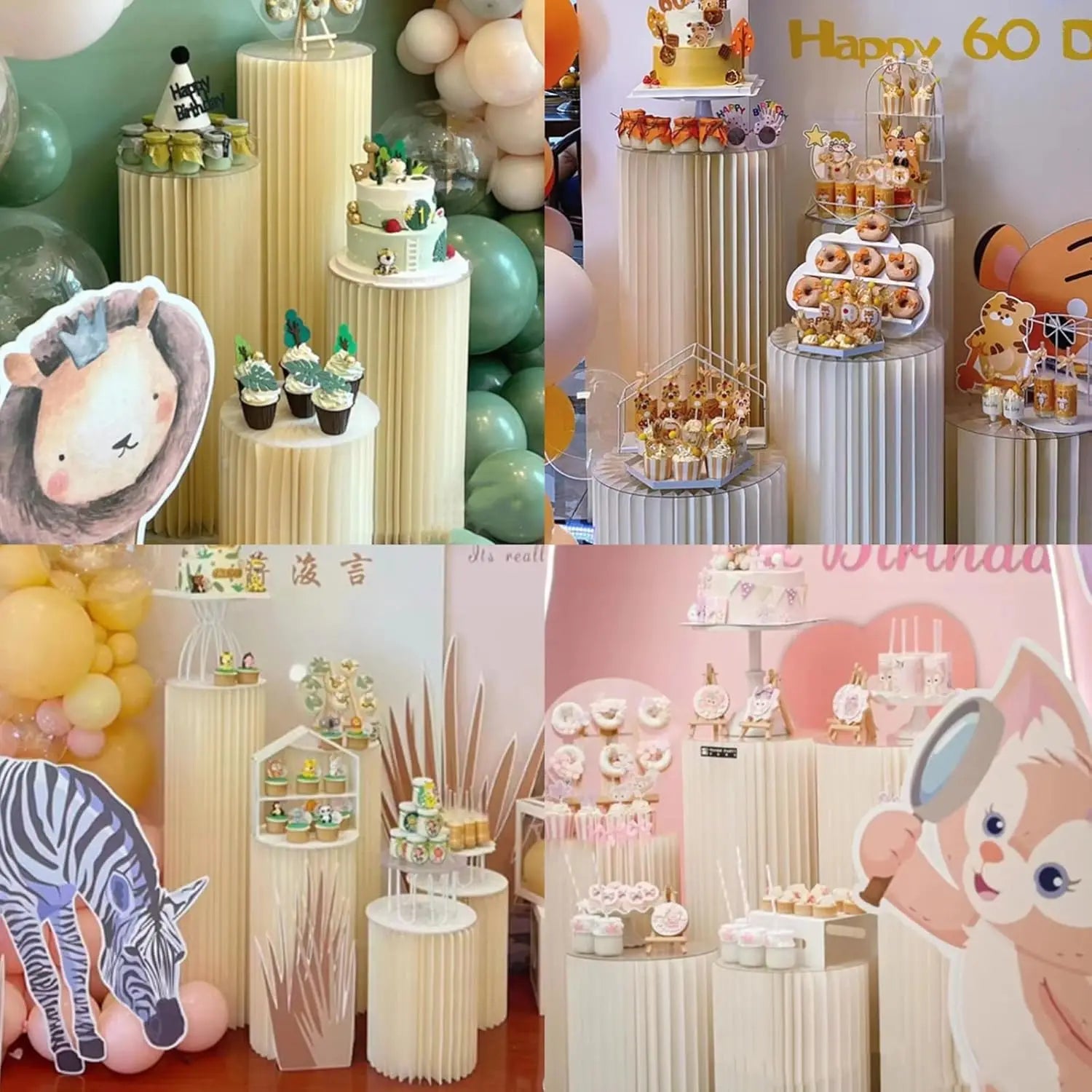 Buffet Risers Food Display Stand Round Table Cake Dessert Stand for Parties Foldable Paper Columns Display for Wedding Birthday