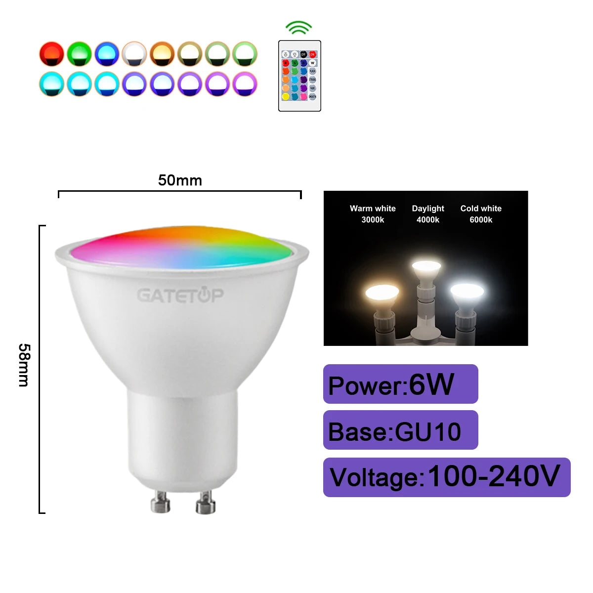 1-10PCS Smart RGBW LED Bulb Spotlight E27 E14 B22 GU10 with Infrared Remote Control Suitable for Colorful Home Lighting