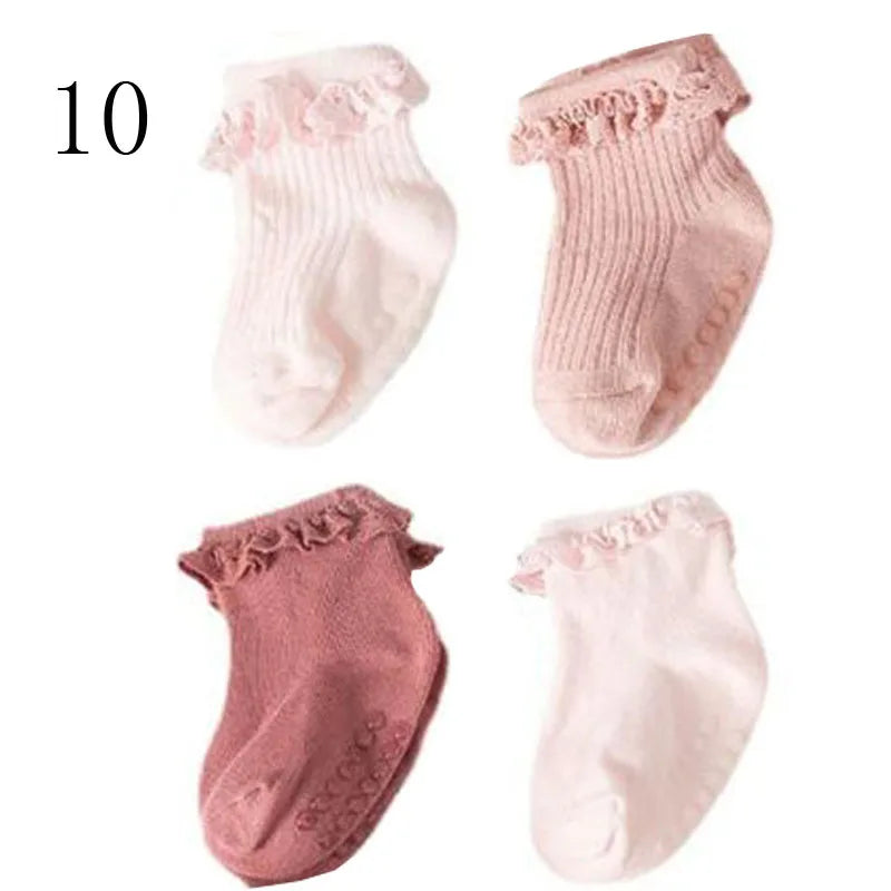 4Pair/lot new baby children's non-slip autumn winter cotton socks solid color baby foot socks