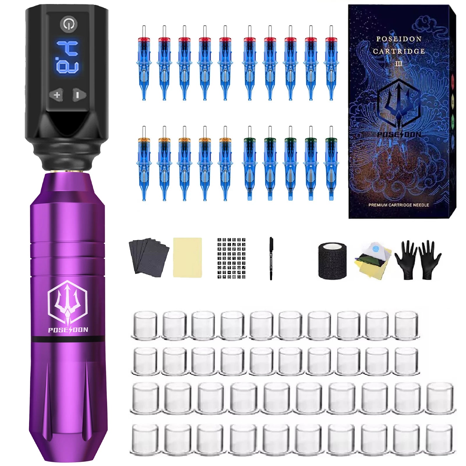 Tattoo Kit POSEIDON Best New Tattoo Pen Kit For Permanent Makeup Tattoo Machine Wireless Tattoo Power Supply Tattoo Gun Kit