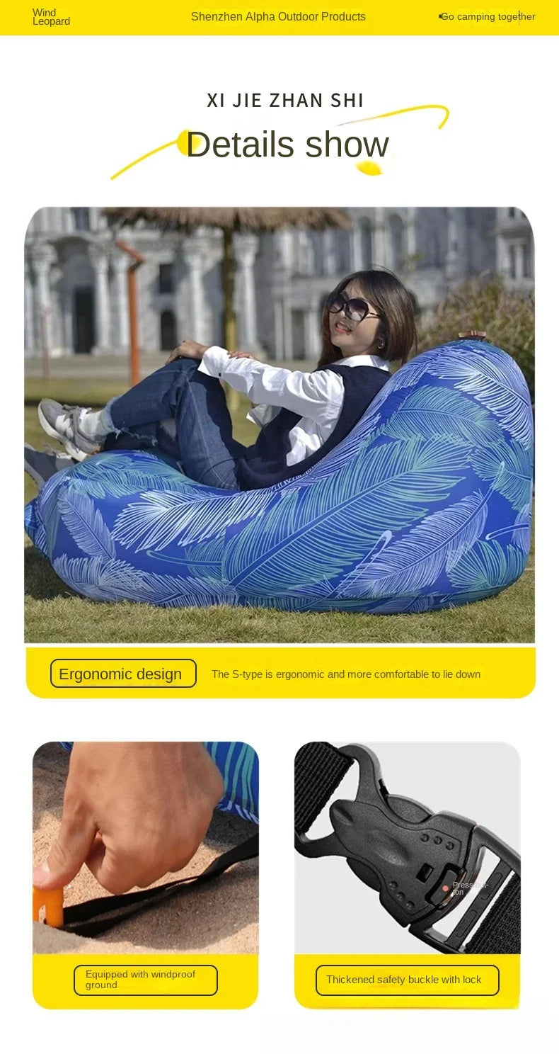 New Explosion-Proof Inflatable Lounge Chair, Light Luxury Portable Lazy Inflatable Bed That Can Sit or Lie Down, Beach, Hiking