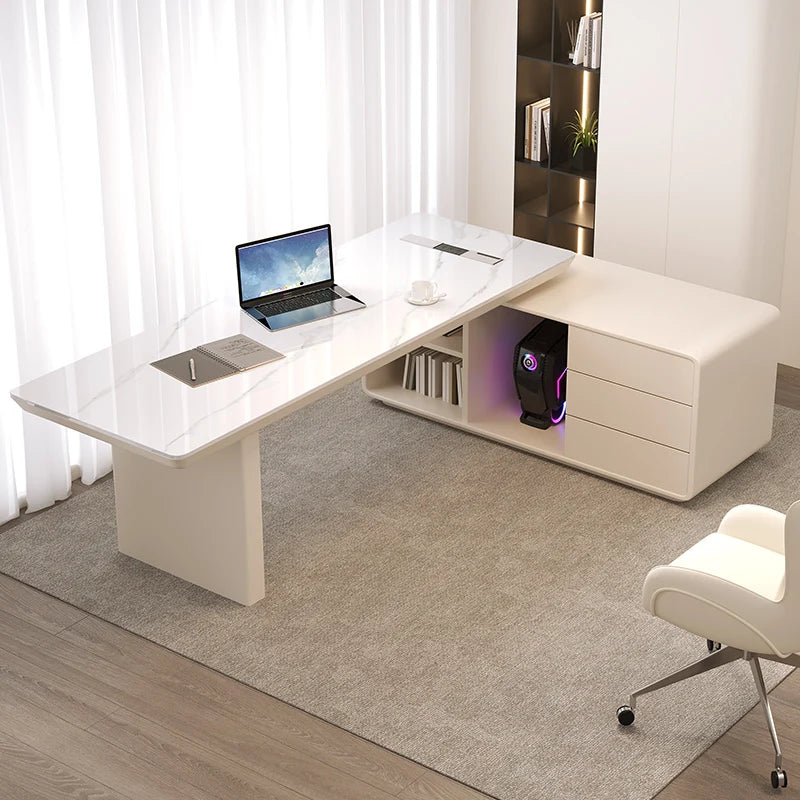 White minimalist office desk modern Elegant high-end design executive desk Mid century luxurymesa ordenador interior furniture