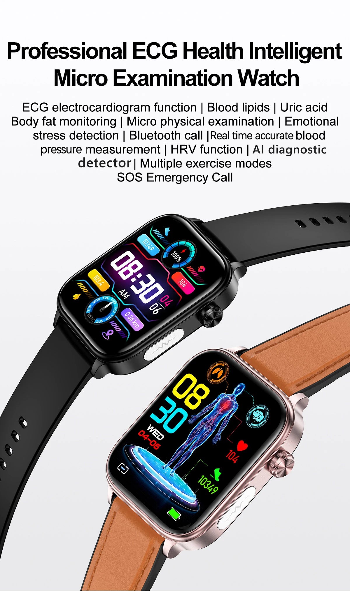 2025New Al Medical Diagnosis Blood Lpids Uric Acid Blood Glucose Smart Watch Men ECG+PPG Voice Bluetooth Call Health Smartwatch