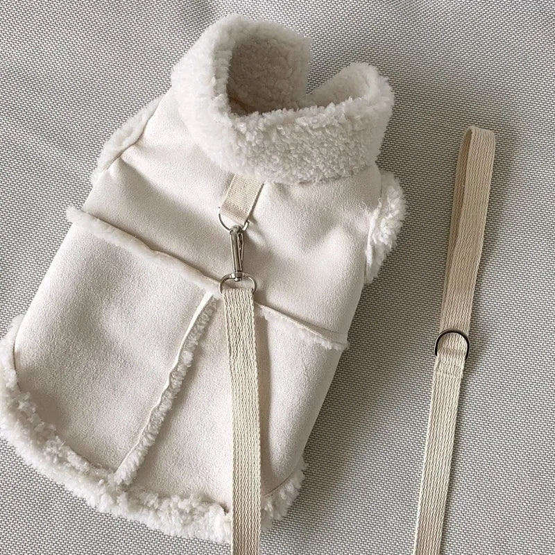 Winter Fleece Lined Dog Vest Jacket with Harness for Small Breeds Teddy Bichon Puppy Suede Apparel  Dog Clothes  French Bulldog