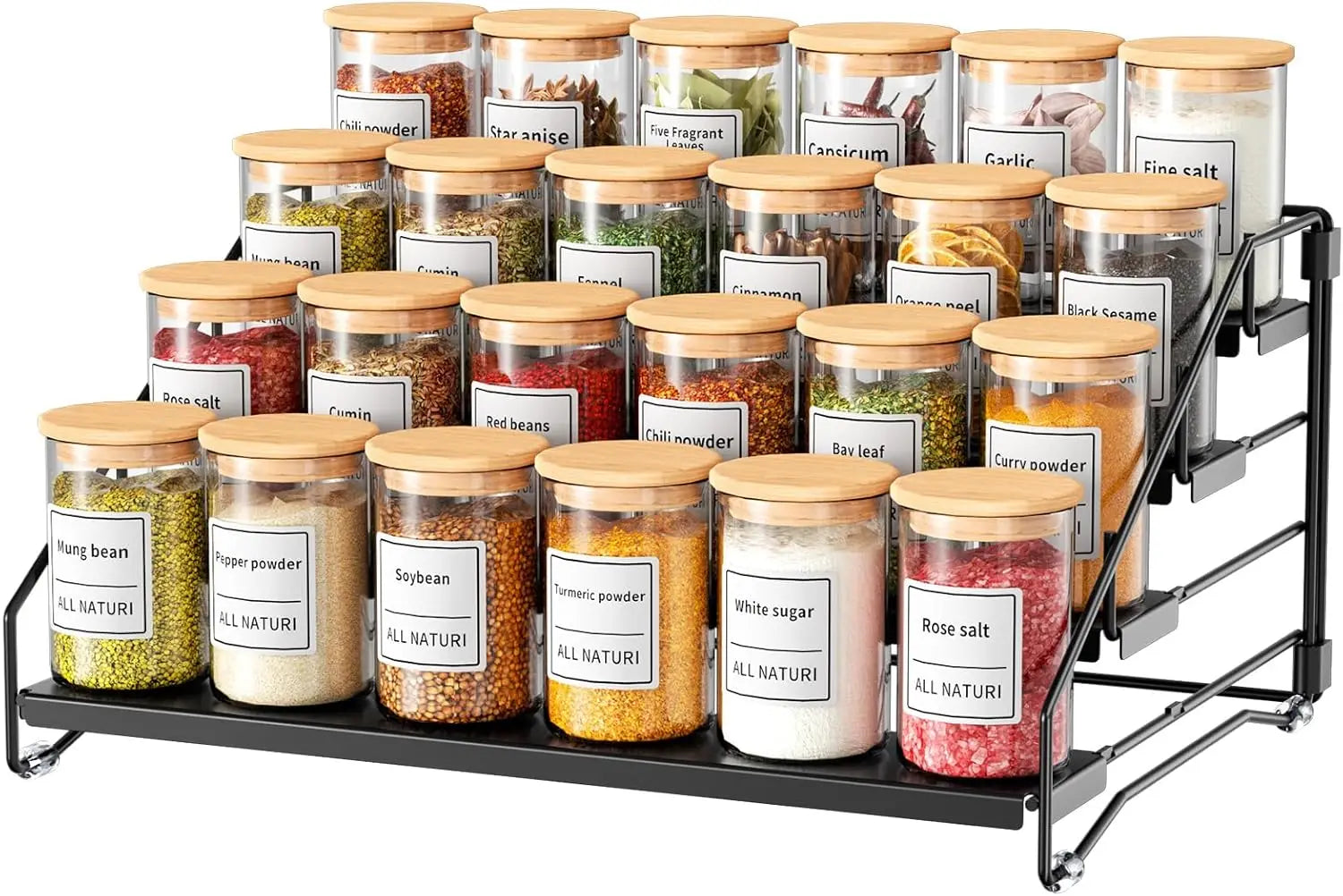4 Tier Spice Rack Countertop Kitchen Countertop Space-Saving for Cabinet Herb Jars Storage Holder Wall Mounted Tierd Seasoning