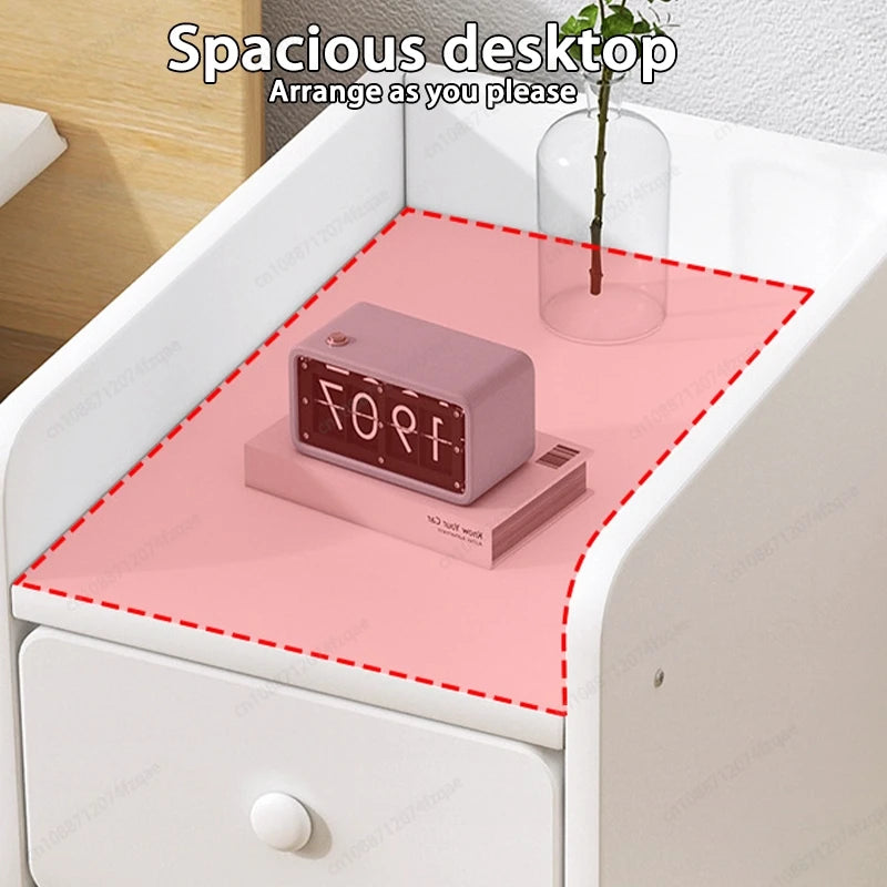 Minimalist Ultra Slim Nightstand Modern Narrow Bedside Table with Open Shelf and Drawers Space Saving Storage for Small Bedroom