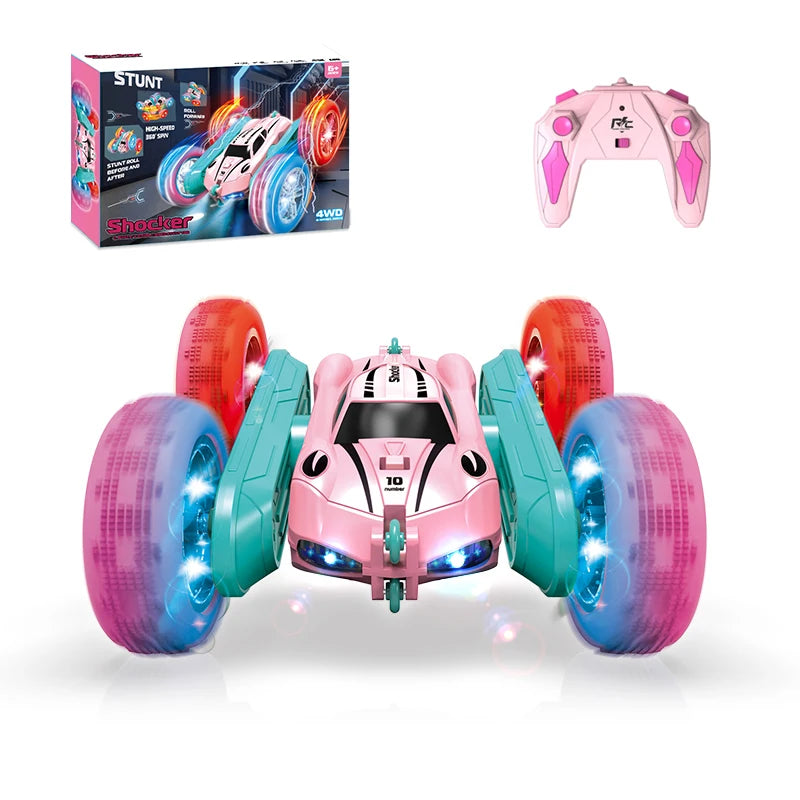 2.4G RC Stunt Car Children Double Sided Flip Remote Control Car 360 Degree Rotation Off Road Rc Drift Cars For Pink Girls Toys