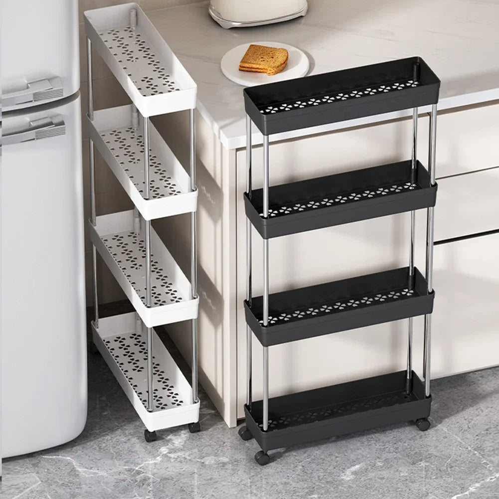 3/4 Tier Movable Gap Storage Rack Rolling Utility Cart Storage Shelf Kitchen Bathroom Slim Slide Organizer Shelf Livingroom