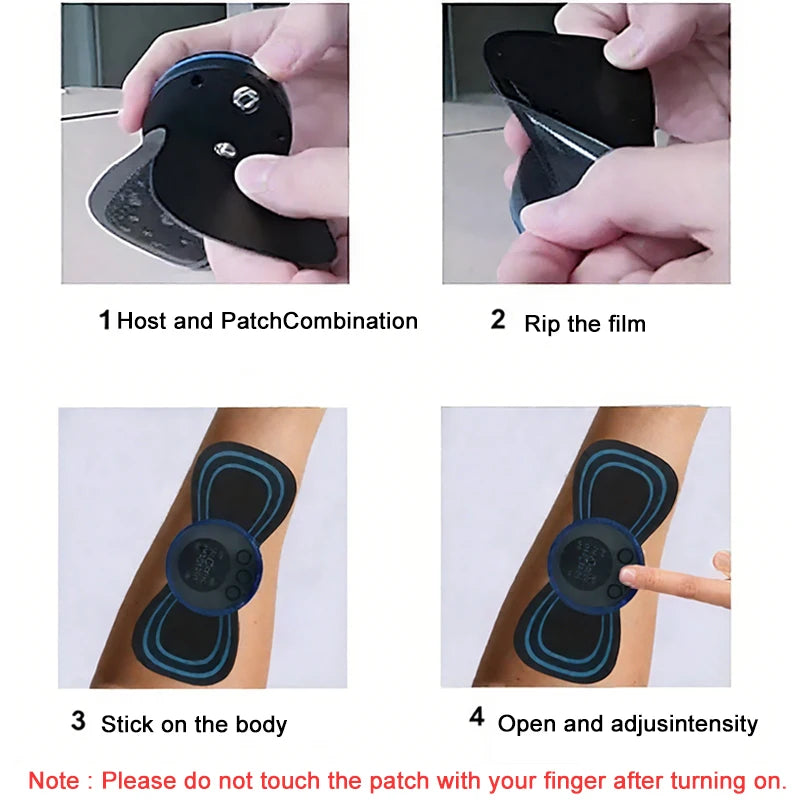 Portable Mini Massage Pad Muscle Pain Relief Micro Current Relieve Fatigue Rechargeable 8 Modes 19 Levels Slim Gel Massage Pad