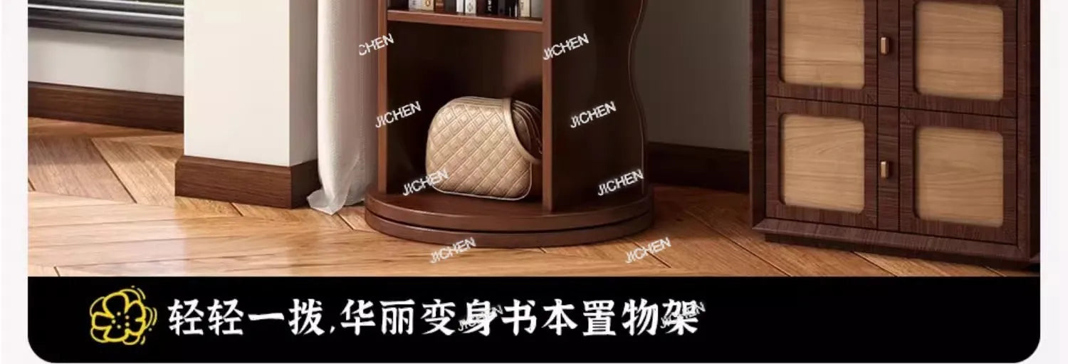 Wave rotating full-length mirror Vertical movable full-body floor mirror Magazine bookshelf Rotating storage fitting mirror