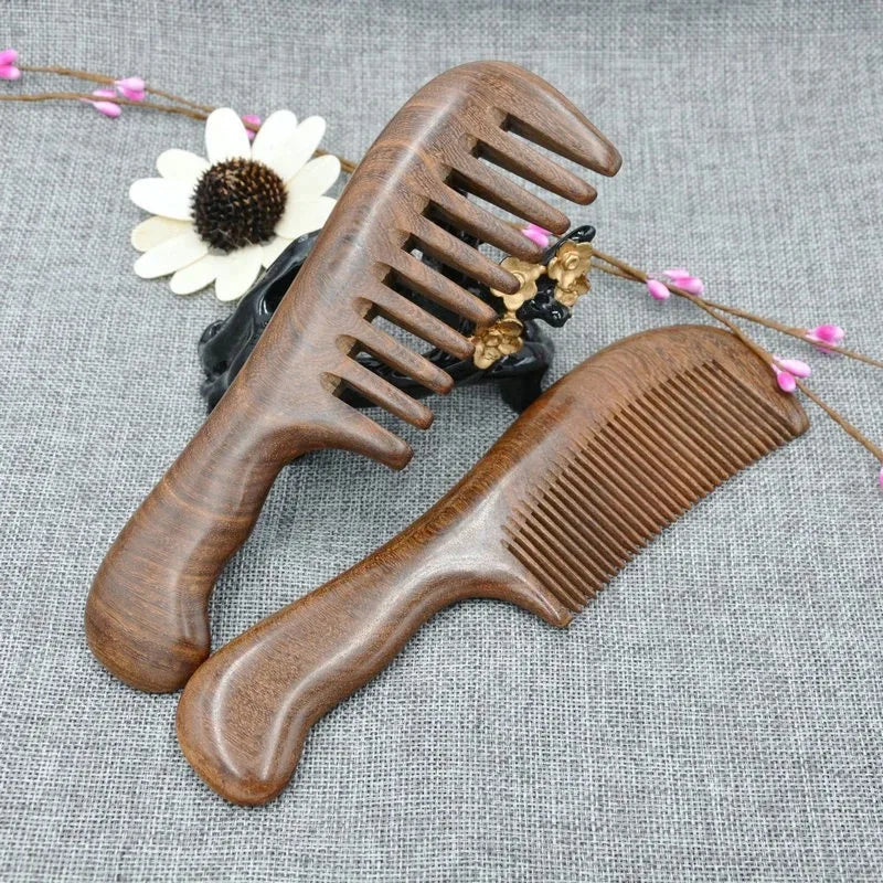 Natural Sandalwood Hair Combs Anti-Static Wooden Comb Massager Long Wide Tooth Detangle Sandalwood Comb Hair Care Household Gift