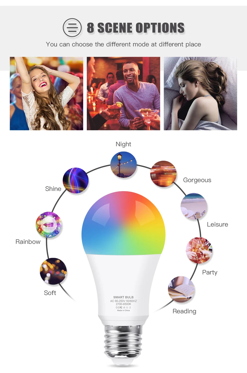 15W WiFi Smart Led Light Bulb E27 LED RGBCW Smart Bulb Voice Control Via Google Home Tuya Smart Life App Alexa RGB Lamp 110-220V