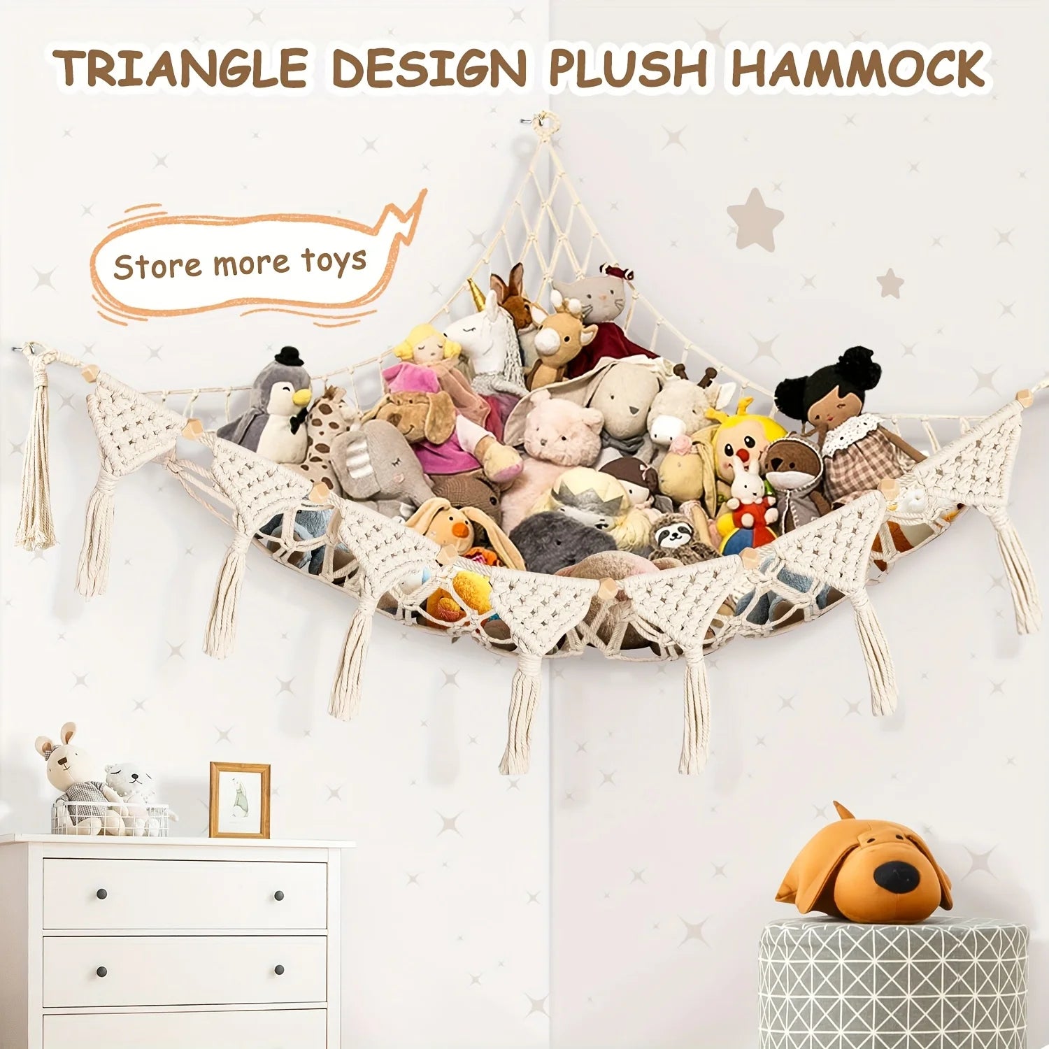 Jumbo Plush Hammock - Cute Stuffed Animal Storage Net, Nursery & Bedroom Wall Decor.