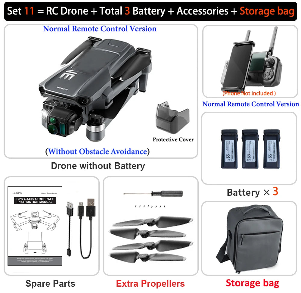 New Wing 6 Drone 8K Camera 3-Axis Gimbal WIFI Obstacle Avoidance FPV Brushless Touch Screen Remote Control Quadcopter Toys Gifts