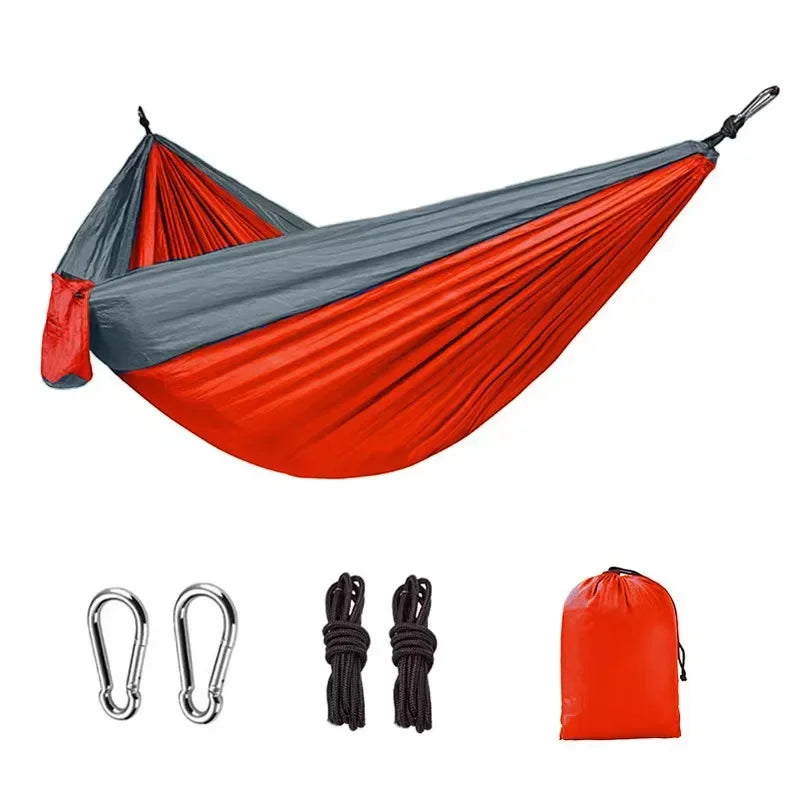 Outdoor Single Person Camping Hammock With Nylon Color Matching Hammock High Strength Parachute Fabric Portable Hanging Bed