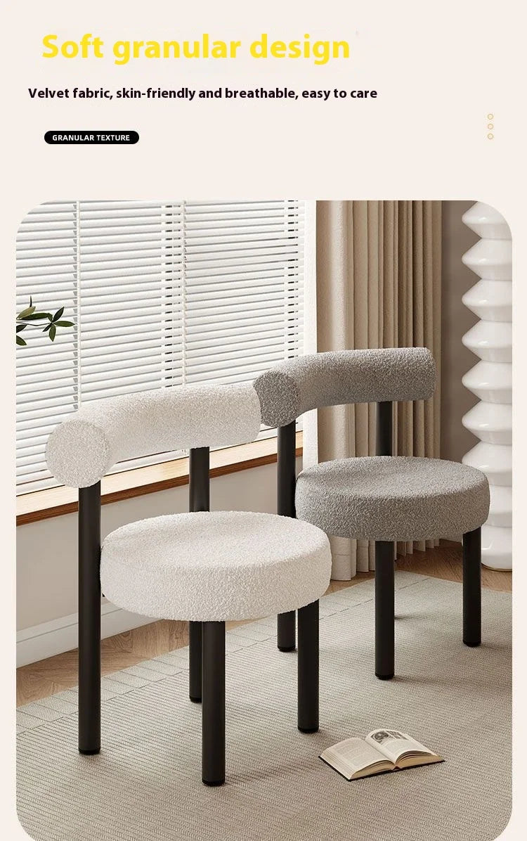 Cloud Vanity Stool Plush Lambwool Round Silhouette, Bedroom Makeup Chair with Designer Cloud Aesthetic Ergonomic Lumbar Support
