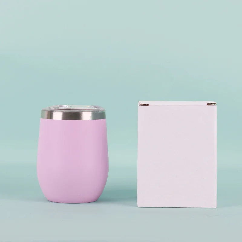 50pcs Custom 12oz double wall stainless steel wine tumbler insulated vacuum egg shape wine tumbler with sliding lids