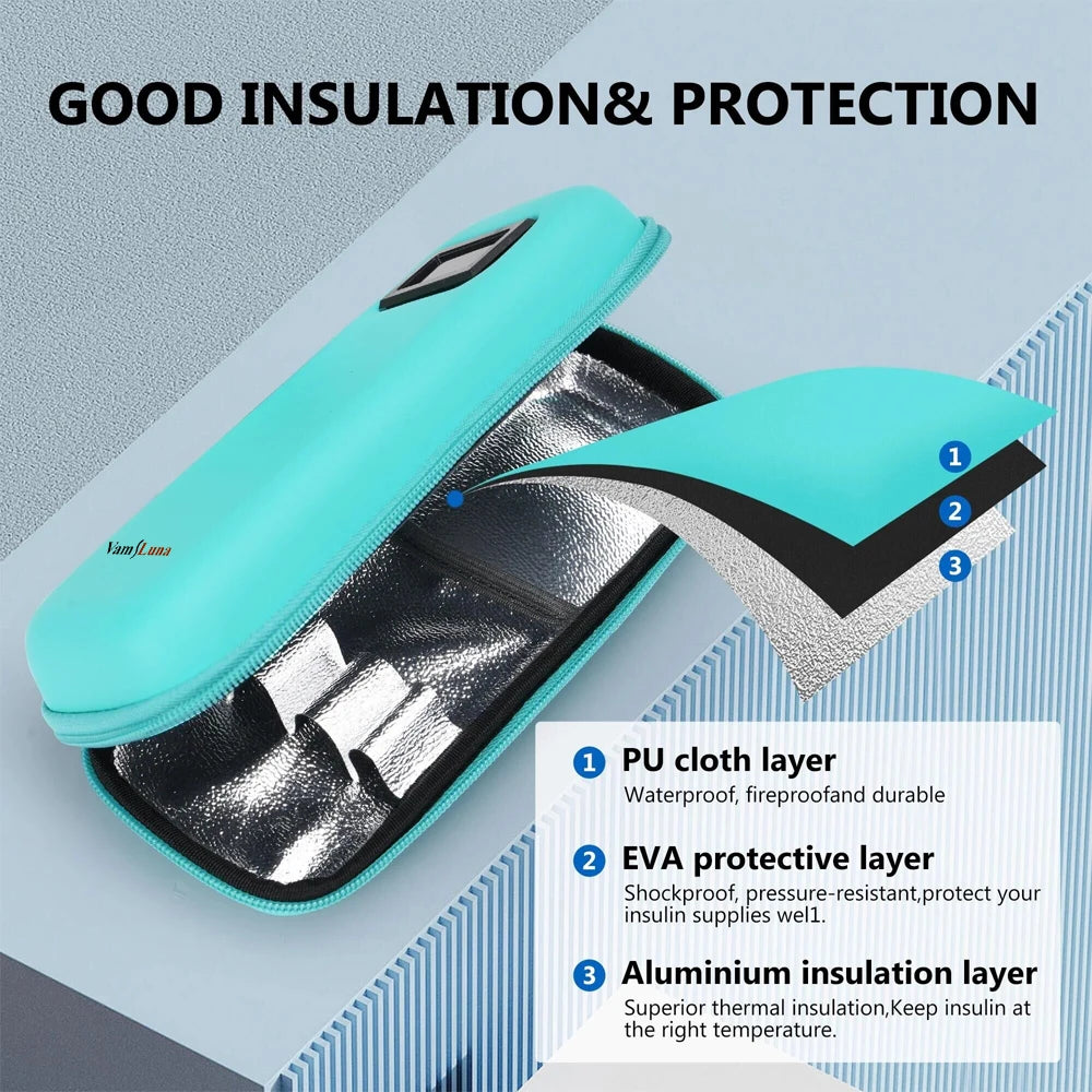Waterproof Insulin Cooler Daily Travel Case with 2 Ice Pack With Thermometer Display Diabetic Cooler Medication Refrigerated Bag