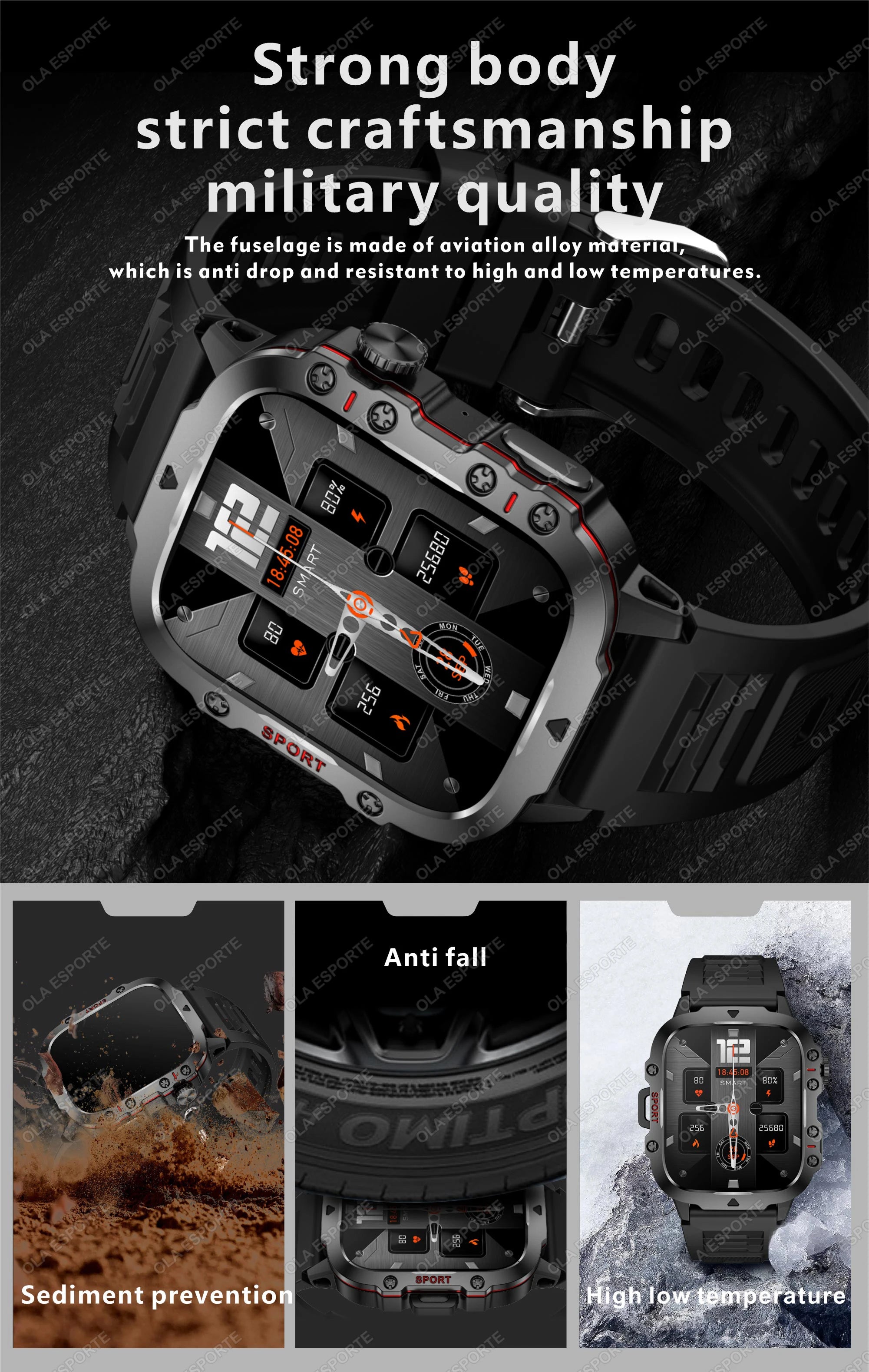 2025 New Military Smart Watch Men IP68 5ATM Outdoor Sports Fitness Tracker Health Monitoring 1.81Inch Bluetooth Calls Smartwatch