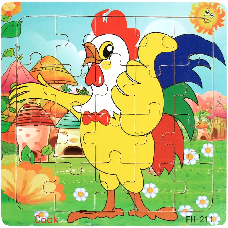 20piece Wooden Puzzle Cartoon Animals Car Letter Number Pattern Jigsaw Puzzles Game Kids Educational Learning Toys for Children