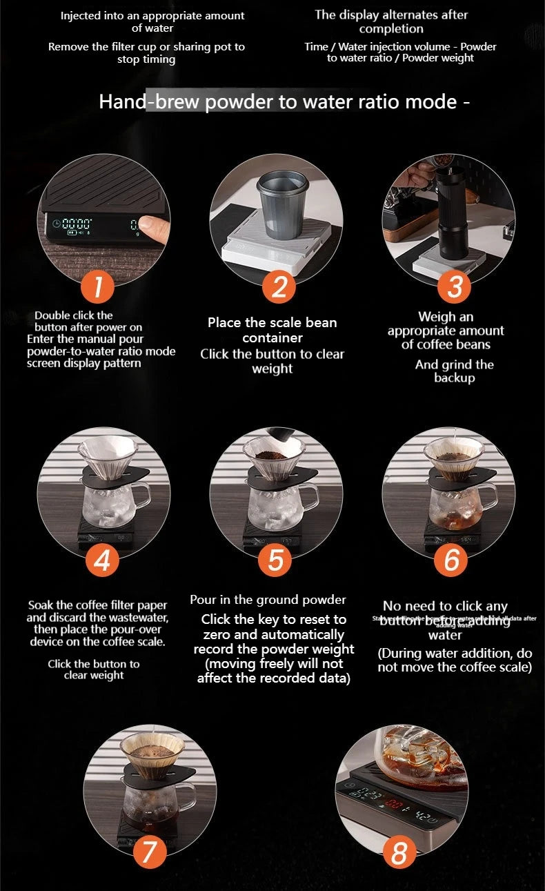 Rechargeable High Precision Coffee Scale Flow Rate Monitoring Mini Electronic Weighing Scale for Espresso Outdoor & Kitchen Use