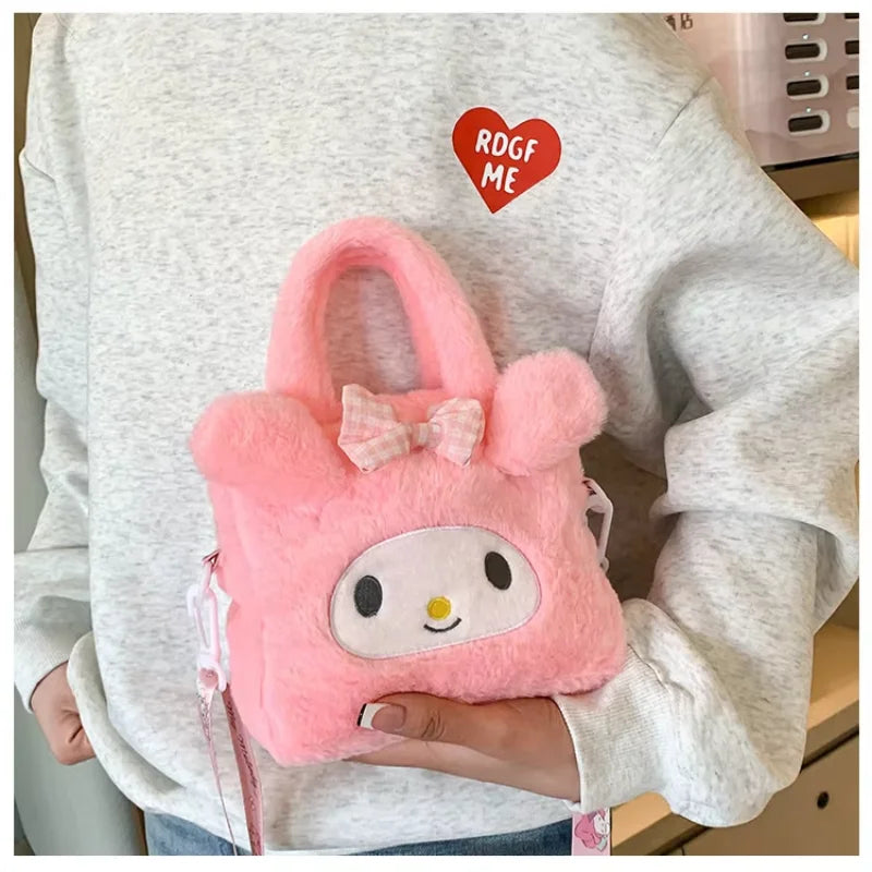 Sanrio Plush Bag Kawaii Kuromi Cinnamoroll Melody Cartoon Anime Handbag Crossbody Cosmetic Travel Storage Bags Women Girls Gifts