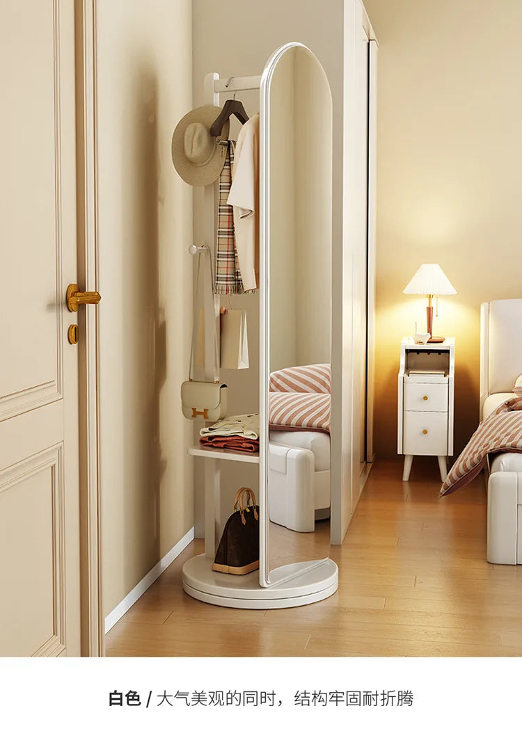 Solid wood full-body mirror floor mirror bedroom home rotatable full-length mirror hanging hanger integrated