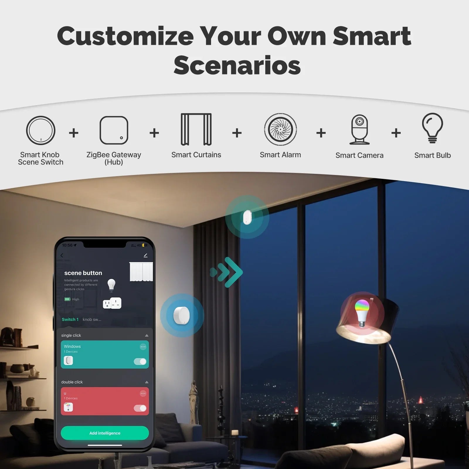 MOES ZigBee Smart Knob Switch Button Tuya Wireless Scene Controller Battery-Powered Automation Scenarios work with SmartLife App