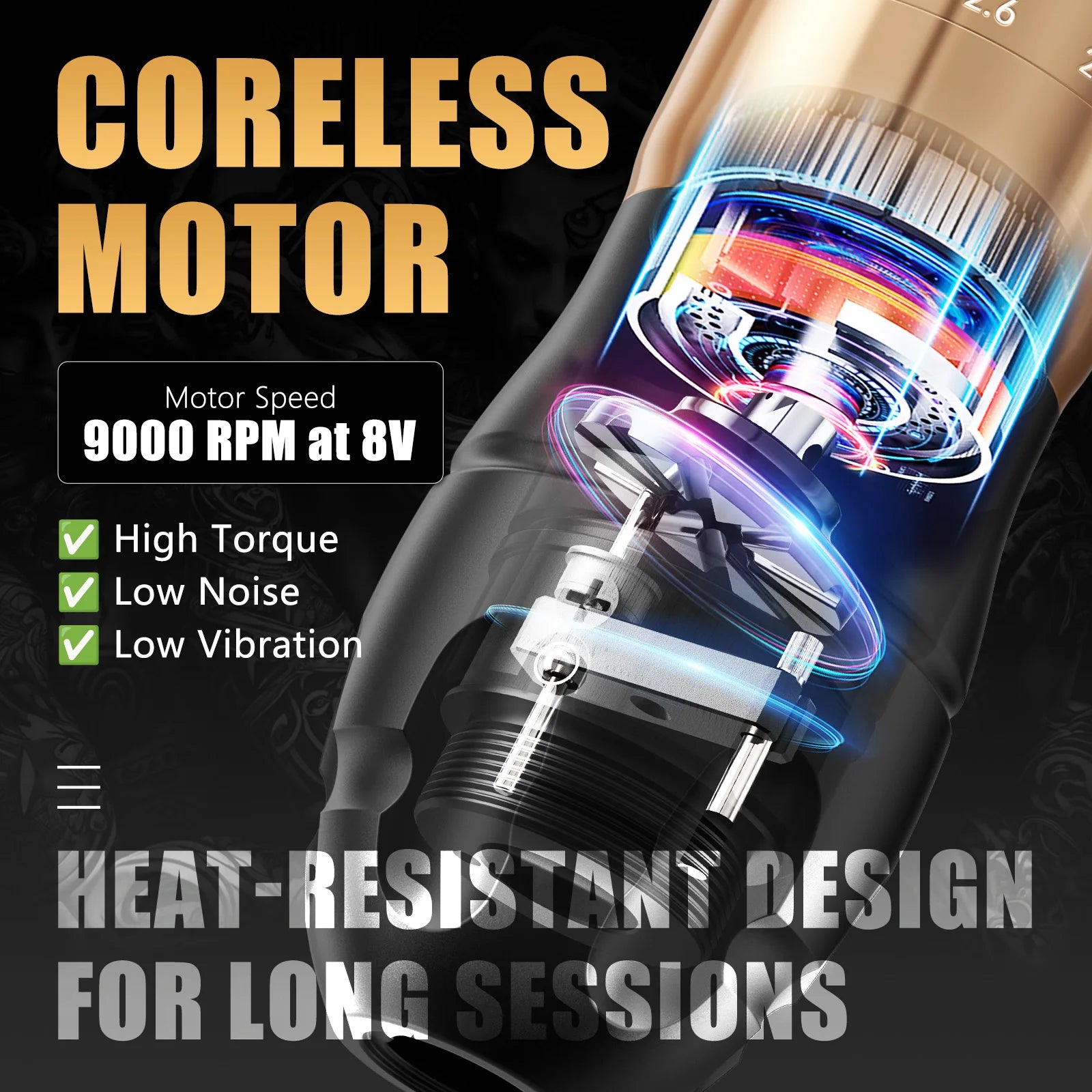 Ambition C3 Coreless Motor Body Makeup Professional Wireless Tattoo Machine Pen 7 Adjustable Stroke 2.0-4.2mm For Tattoo Artists