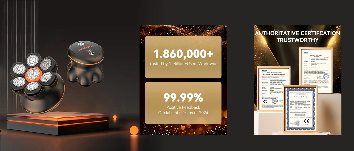 MAXGROOM 7D Head Shavers for Bald Men Wet/Dry Electric Shaver Hair Trimmer USB Rechargeable LED Display Waterproof Beard Trimmer