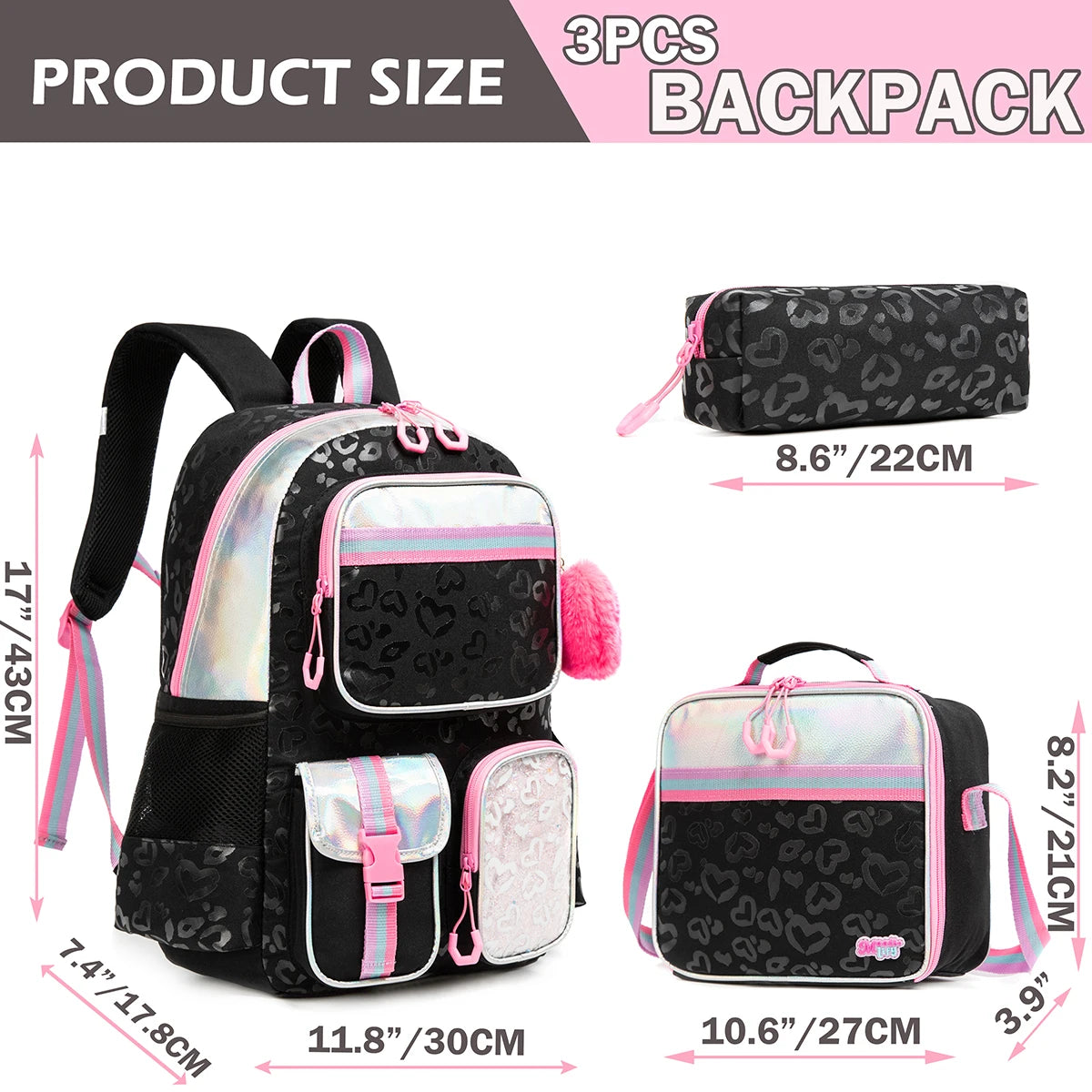 Meetbelify Backpack for Girls Schoolbag Aesthetic Backpack for Elementary Student Teen Girls Bookbag with Lunchbox and Penbag